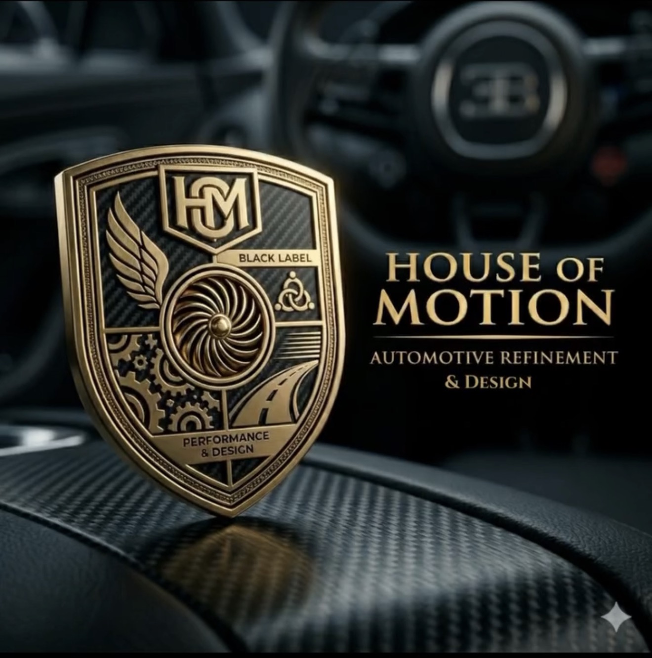 House of Motion gold crest — automotive refinement and design